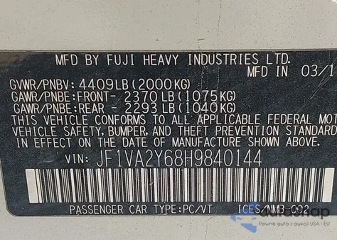 2017 Subaru Wrx Sti Limited z USA, uszkodzony, nr VIN JF1VA2Y68H9840144